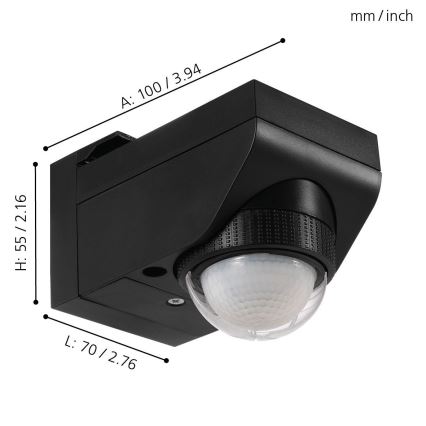Eglo 97467 - Sensor para exterior de movimento e crepúsculo DETECT ME 4 12 m preto IP44
