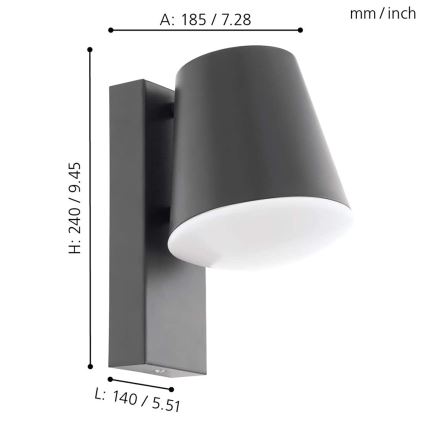 Eglo - Luminária de parede exterior LED regulável CALDIERO-C 1xE27/9W/230V IP44
