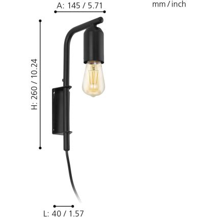 Eglo 98064 - Luz de parede ADRI 1xE27/60W/230V