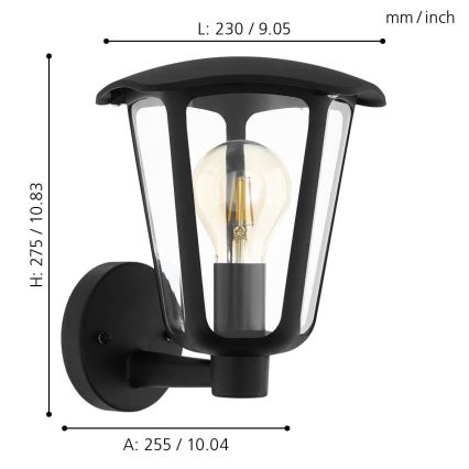 Eglo 98119 - Luz de parede de exterior MONREALE 1xE27/60W/230V preto antigo IP44