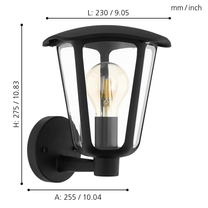 Eglo 98119 - Luz de parede de exterior MONREALE 1xE27/60W/230V preto antigo IP44