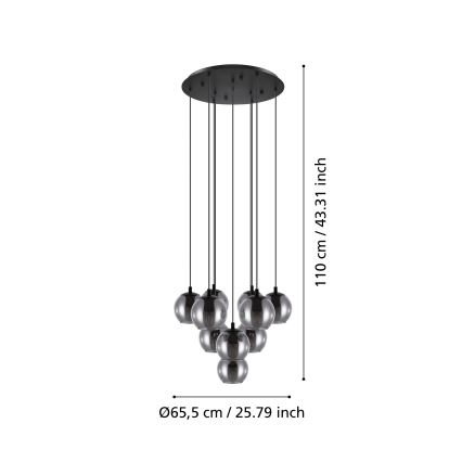 Eglo - Lustre suspenso em cabo 10xE27/40W/230V preto/cromado brilhante