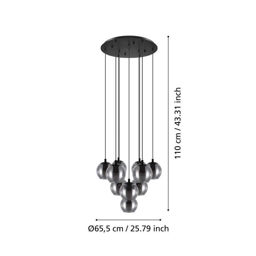 Eglo - Lustre suspenso em cabo 10xE27/40W/230V preto/cromado brilhante