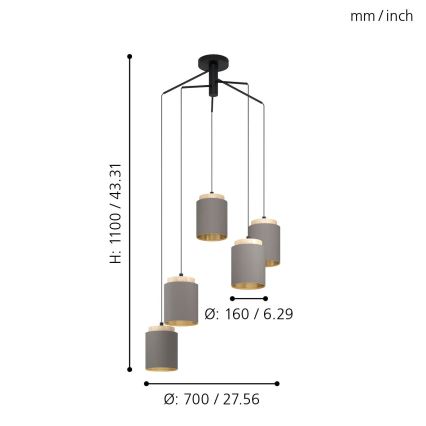 Eglo 99447 - Lustre suspenso em cabo ALBARIZA 5xE27/40W/230V, estilo aranha