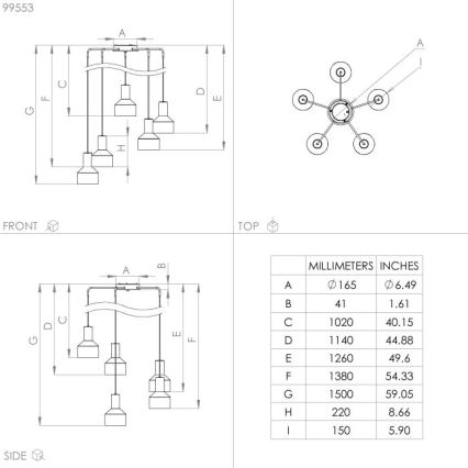 Eglo - Candelabro suspenso 5xE27/40W/230V
