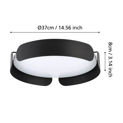 Eglo - Candeeiro de teto LED, 20 W, 230 V, Ø 37 cm, preto