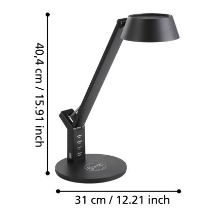 Eglo 99832 - Candeeiro de mesa tátil LED regulável com carregamento sem fios BANDERALO LED/4,8W/230V preto