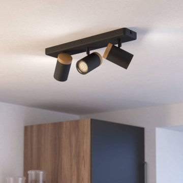 Eglo - Candeeiro de focos para casa de banho 3xGU10/3W/230V IP44 preto/bege