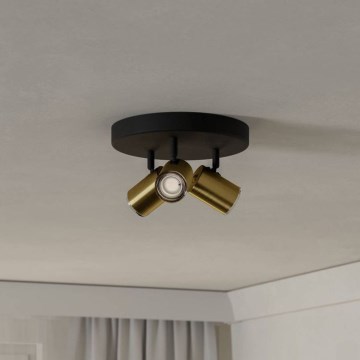 Eglo - Candeeiro de focos para casa de banho 3xGU10/5W/230V Ø 25 cm IP44 preto/dourado