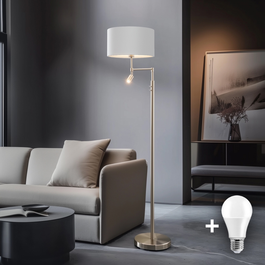 Eglo - Candeeiro de pé LED TUNJA 1xE27/60W/230V + LED/2,1W diâmetro 38 cm cromo mate/branco