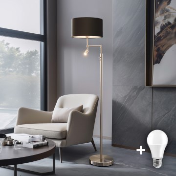 Eglo - Candeeiro de pé LED TUNJA 1xE27/60W/230V + LED/2,1W diâmetro 38 cm cromo mate/castanho