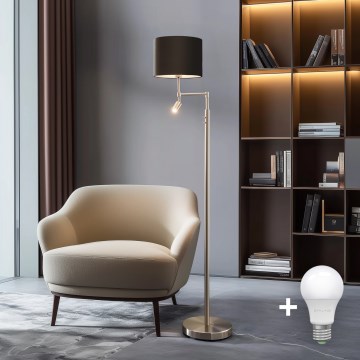 Eglo - Candeeiro de pé LED TUNJA 1xE27/60W/230V + LED/2,1W Ø 30 cm cromado fosco/castanho