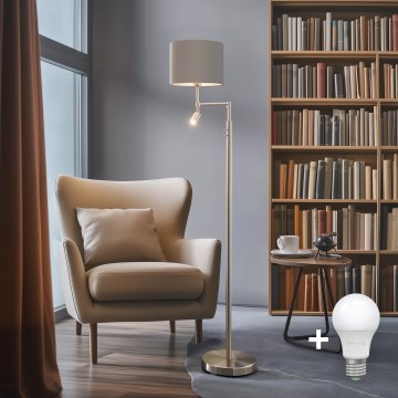 Eglo - Candeeiro de pé LED TUNJA 1xE27/60W/230V + LED/2,1W Ø 30 cm cromo mate/taupe