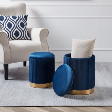 Eglo - CONJUNTO 2x Banqueta Ø 31,5/36 cm azul/dourado