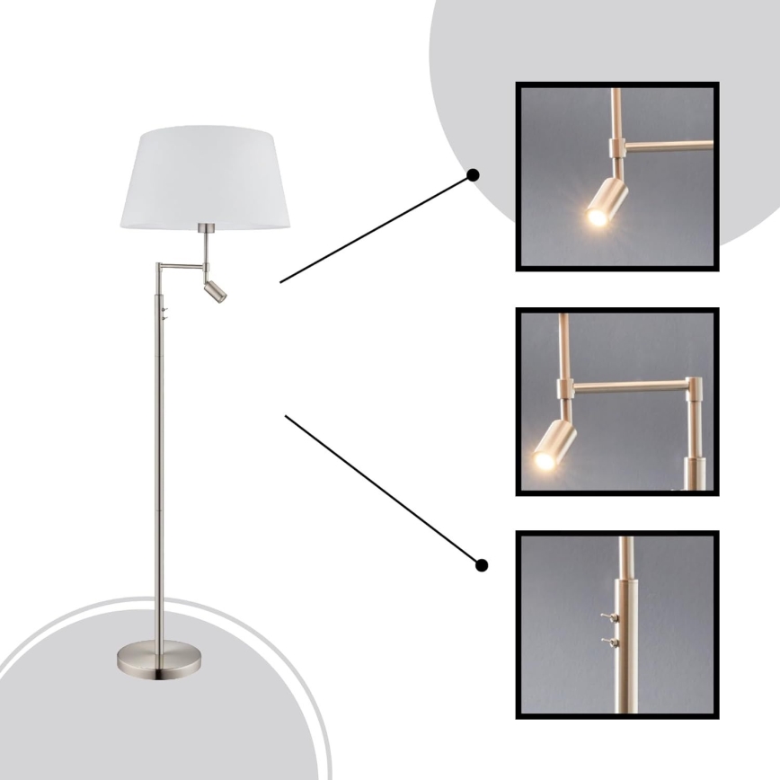 Eglo/Edi Iluminação - Candeeiro de chão LED SANTANDER 1xE27/11W/230V + LED/2,3W cromado mate