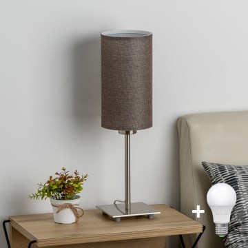 Eglo - Lâmpada de mesa LED TUNJA 1xE27/60W/230V 26,5 cm cromo fosco/marrom