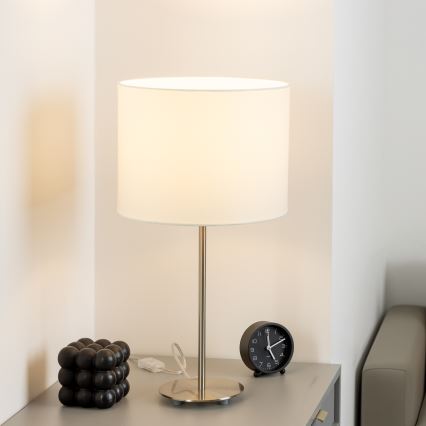 Eglo - Lâmpada de mesa LED TUNJA 1xE27/60W/230V 38,5 cm cromo mate/branco