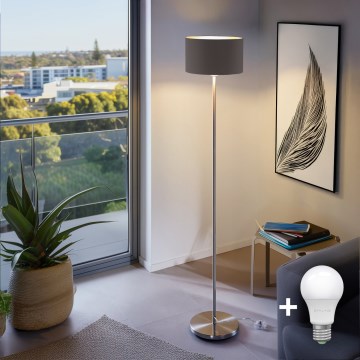 Eglo - Lâmpada de pé LED TUNJA 1xE27/60W/230V cromo fosco/marrom