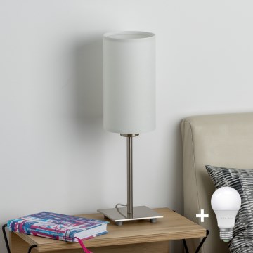 Eglo - LED Candeeiro de Mesa TUNJA 1xE27/60W/230V 26,5 cm cromado mate/branco