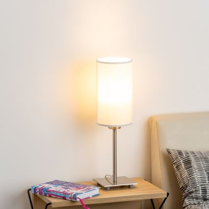Eglo - LED Candeeiro de Mesa TUNJA 1xE27/60W/230V 26,5 cm cromado mate/branco