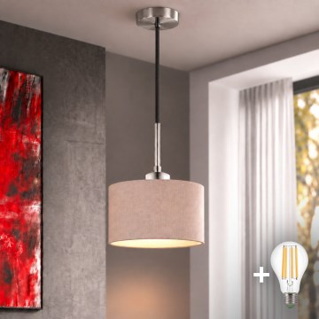 Eglo - LED candeeiro suspenso com cabo TUNJA 1xE27/60W/230V Ø 20 cm bege/preto