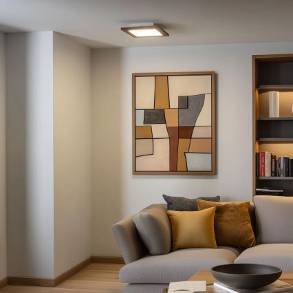 Eglo - Painel LED RGBW dimerizável sobreposto SALOBRENA-C WOOD LED/16W/230V 2700-6500K 34x34 cm castanho + comando remoto