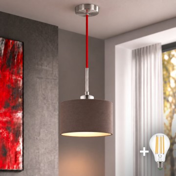 Eglo - Lustre LED suspenso por cabo TUNJA 1xE27/60W/230V Ø 20 cm castanho/vermelho