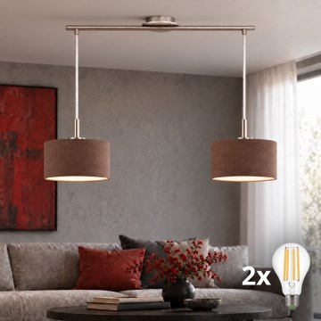 Eglo - Lustre LED suspenso por cabo TUNJA 2xE27/60W/230V cromado fosco/castanho
