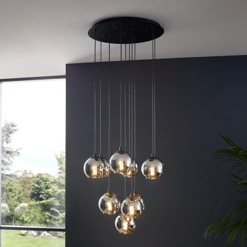 Eglo - Lustre suspenso em cabo 10xE27/40W/230V preto/cromado brilhante