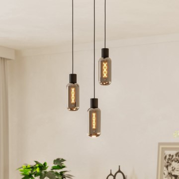 Eglo - Lustre suspenso por cabo 3xE27/4W/230V preto/fumê
