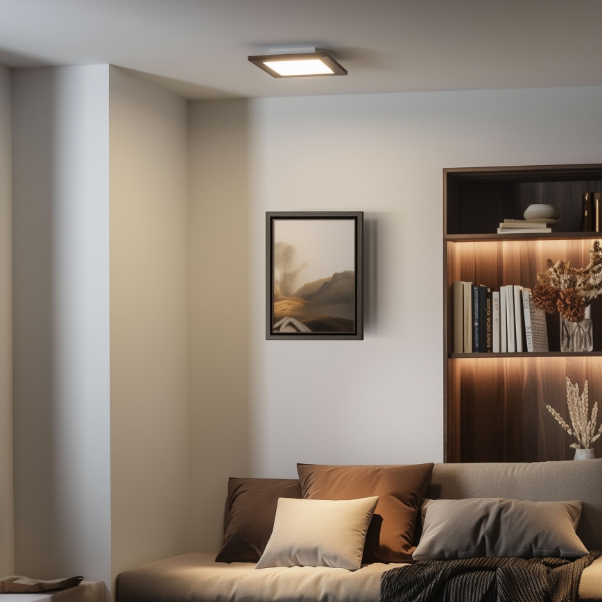 Eglo - Painel de sobrepor LED RGBW dimmerizável SALOBRENA-C WOOD LED/16W/230V 2700-6500K 34x34 cm castanho escuro + controlo remoto