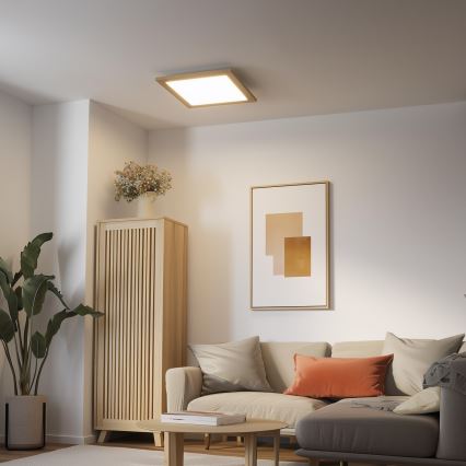 Eglo - Painel LED RGB dimerizável sobreposto SALOBRENA-C WOOD LED/40W/230V 2700-6500K 49,5x49,5 cm castanho + controlo remoto