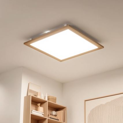 Eglo - Painel LED RGB embutido dimmerizável SALOBRENA-C WOOD LED/30,5W/230V 2700-6500K 64x64 cm castanho + comando à distância