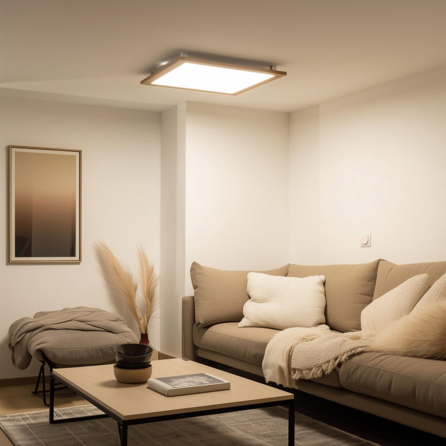 Eglo - Painel LED RGB embutido dimmerizável SALOBRENA-C WOOD LED/30,5W/230V 2700-6500K 64x64 cm castanho + comando à distância