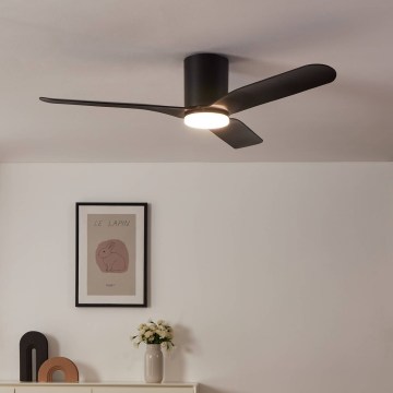 Eglo - Ventilador de teto LED dimerizável, 17 W, 230 V, 3000/4000/5000 K, diâmetro 132 cm, preto + comando remoto