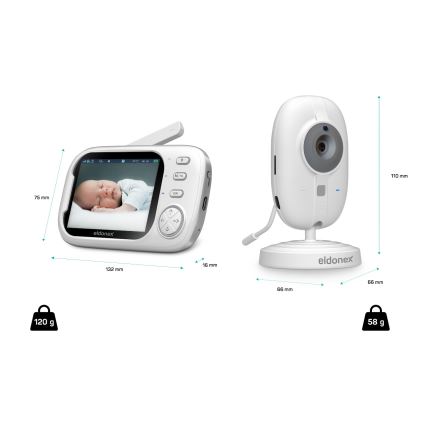 ELDONEX EBM-1010-WH - Babá eletrônica infantil com monitor 5V/2000 mAh