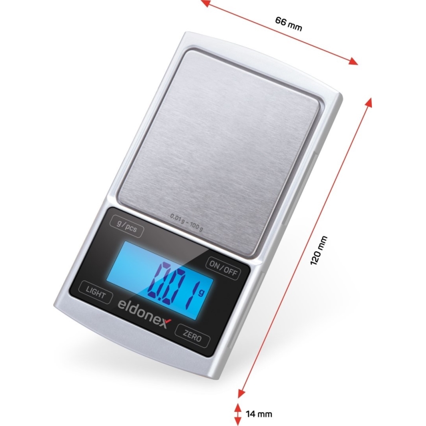 ELDONEX EKS-4040-SL - Balança de alta precisão 2xCR2032 prateado