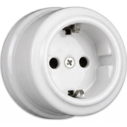 Elhard - Interruptor cerâmico retro de parede unipolar n.º 1 e tomada SCHUKO 230V com moldura branca