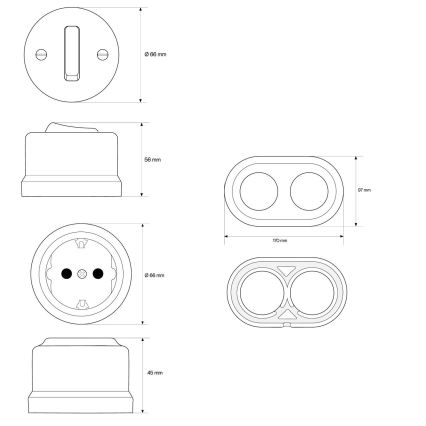Elhard - Interruptor cerâmico retro de parede unipolar n.º 1 e tomada SCHUKO 230V com moldura branca