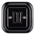 Elhard - Interruptor cerâmico retro duplo para escadas com moldura n.º 6+6, preto