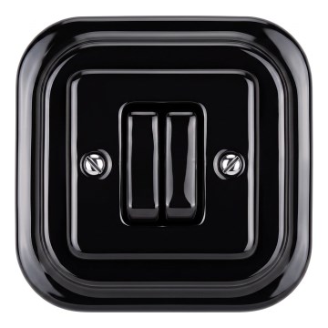 Elhard - Interruptor cerâmico retro duplo para escadas com moldura n.º 6+6, preto