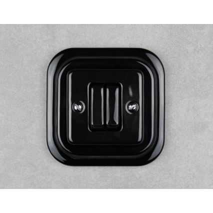 Elhard - Interruptor cerâmico retro duplo para escadas com moldura n.º 6+6, preto