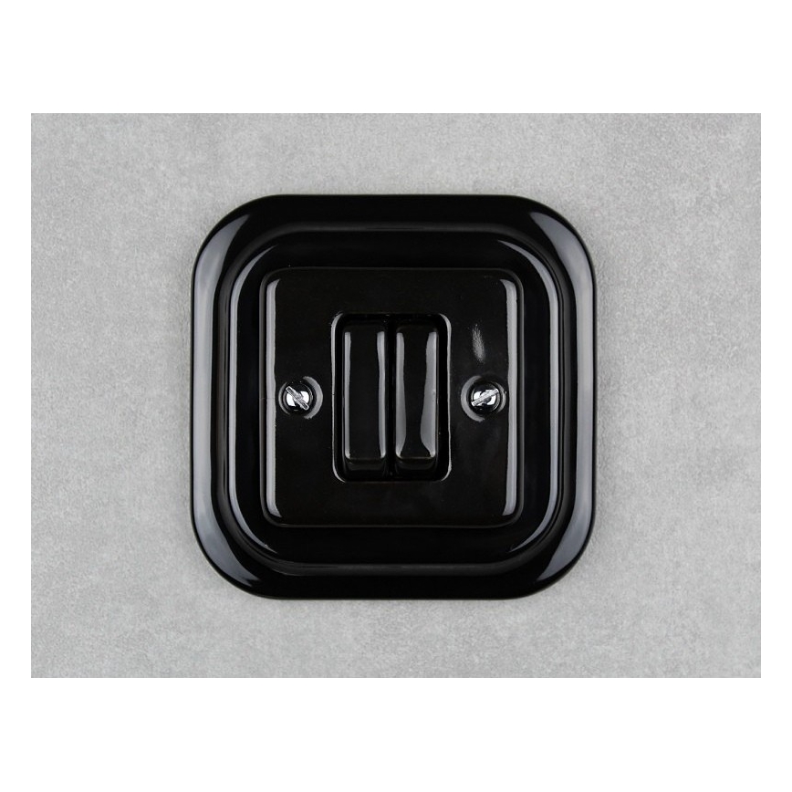 Elhard - Interruptor cerâmico retro duplo para escadas com moldura n.º 6+6, preto