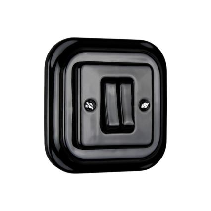 Elhard - Interruptor cerâmico retro duplo para escadas com moldura n.º 6+6, preto