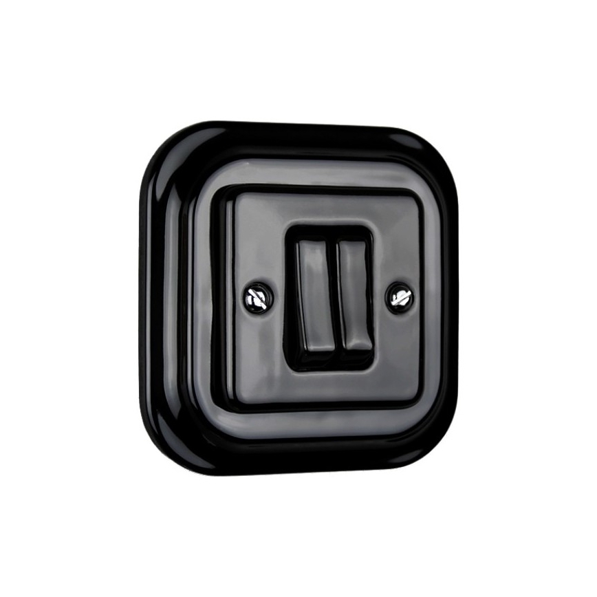 Elhard - Interruptor cerâmico retro duplo para escadas com moldura n.º 6+6, preto