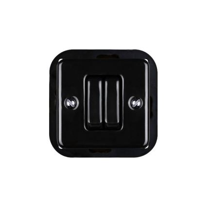 Elhard - Interruptor cerâmico retro duplo para escadas com moldura n.º 6+6, preto