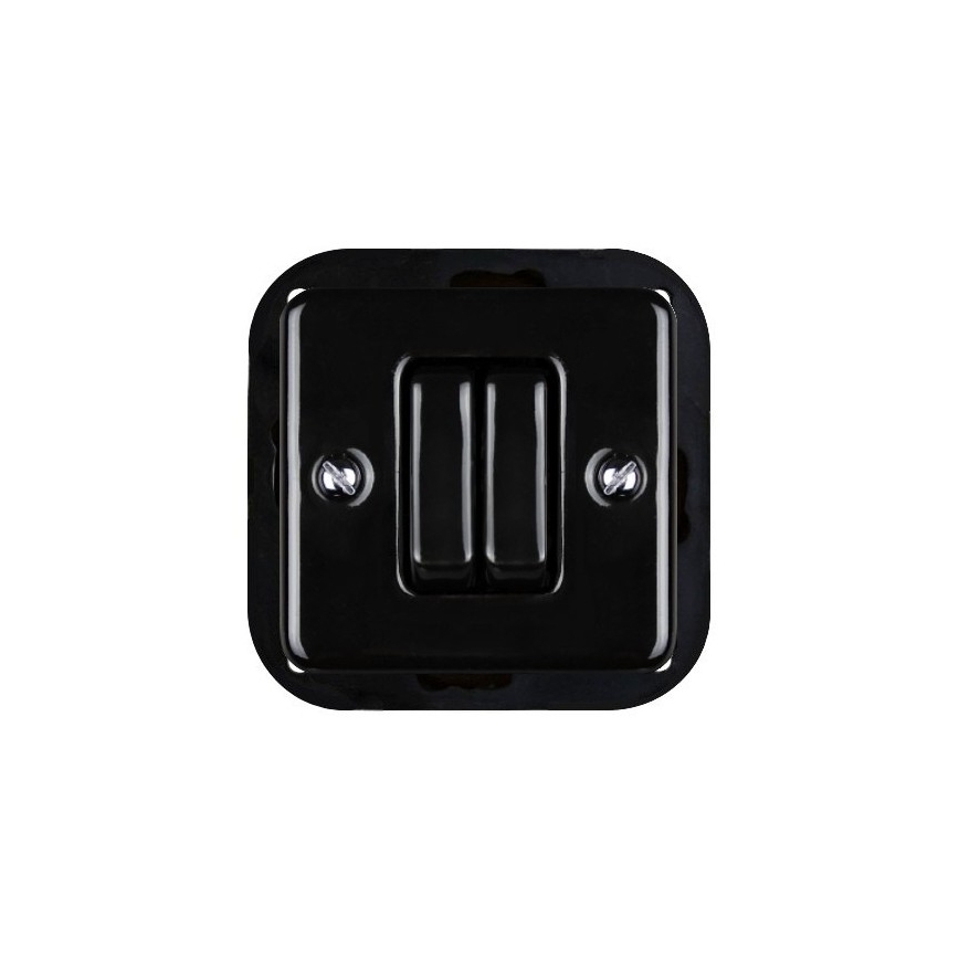 Elhard - Interruptor cerâmico retro duplo para escadas com moldura n.º 6+6, preto