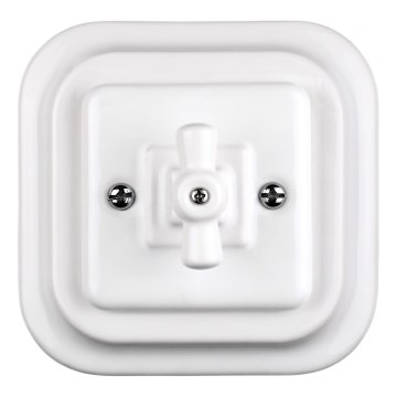 Elhard - Interruptor cruzado rotativo retro em cerâmica com moldura n.º 7 branco