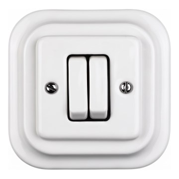 Elhard - Interruptor de escada duplo cerâmico, estilo retro, com moldura n.º 6+6, branco