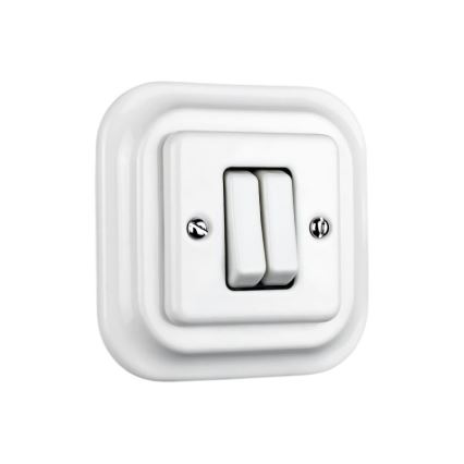 Elhard - Interruptor de escada duplo cerâmico, estilo retro, com moldura n.º 6+6, branco